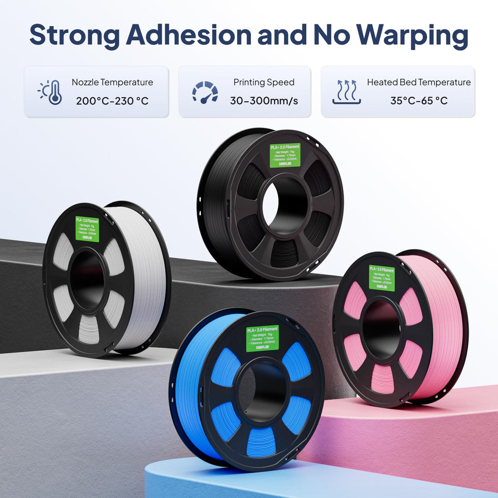 DEEPLEE PLA+ 2.0 Filament 1.75mm, Stronger Toughness 3D Printer Filament, Grey 2KG, Upgrade PLA Plus 3D Printer Filament, High Speed PLA+ Filament for Most FDM 3D Drucker