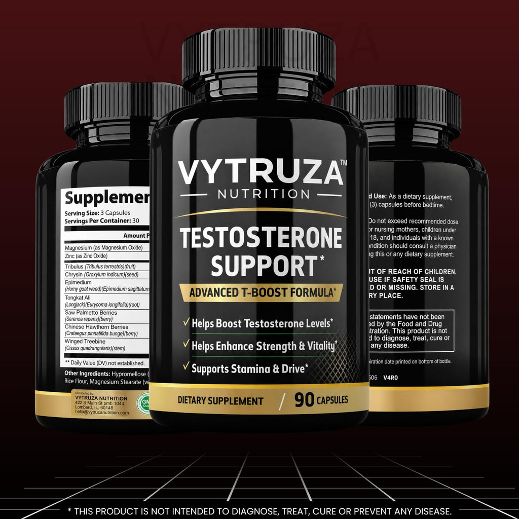 VYTRUZA Testosterone Supplement for Men - Advanced T-Boost Formula for Energy, Strength, Stamina* - Natural Testosterone Booster for Men Muscle Growth Support* - 90 Capsules