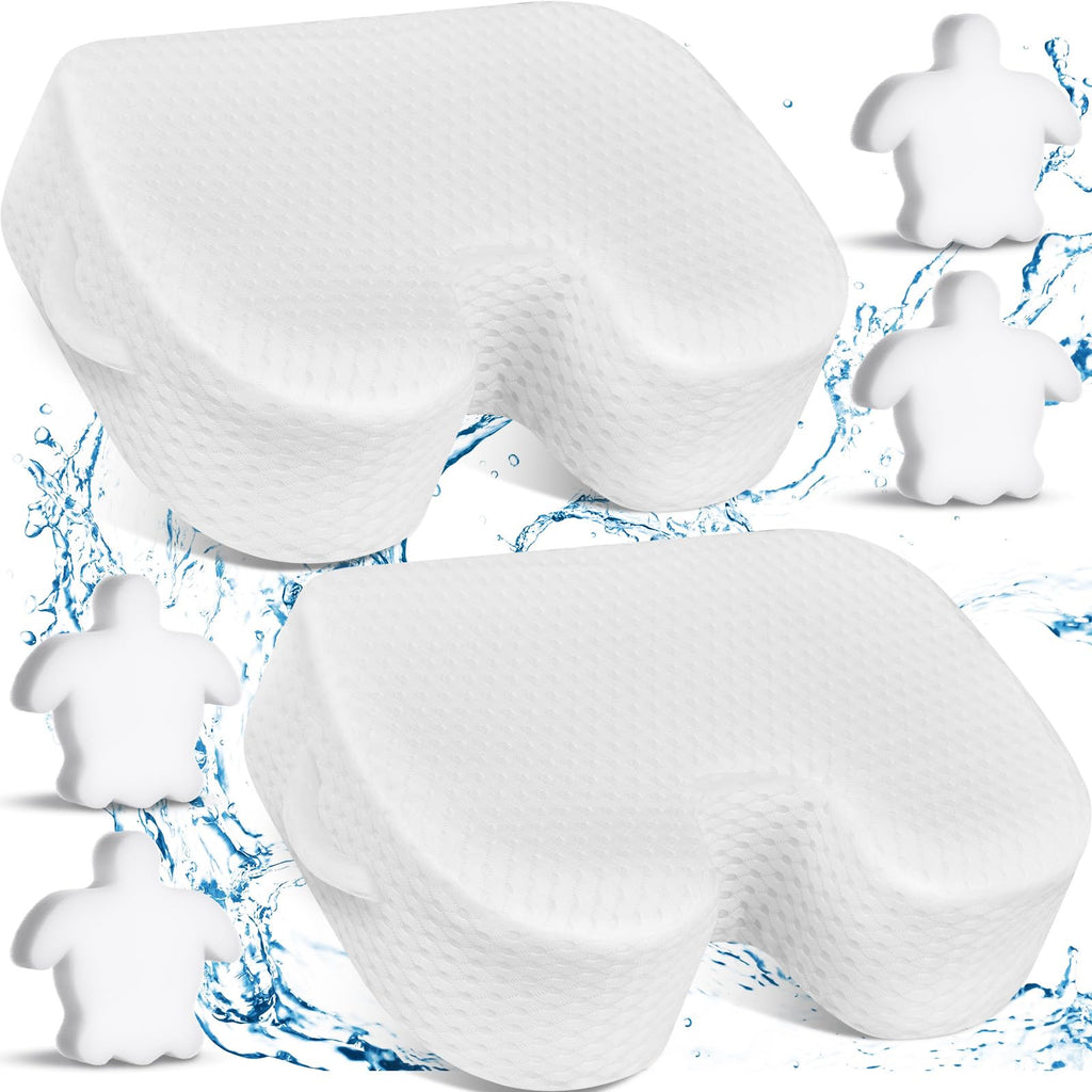 Tinideya 2 Pcs Hot Tub Booster Seat for Adults with Suction Cups and 4 Pcs Hot Tub Sponge Air Mesh Portable 15 x 12 x 5 Inch Seats Washable Inflatable Accessories for Spa Cushion(White)
