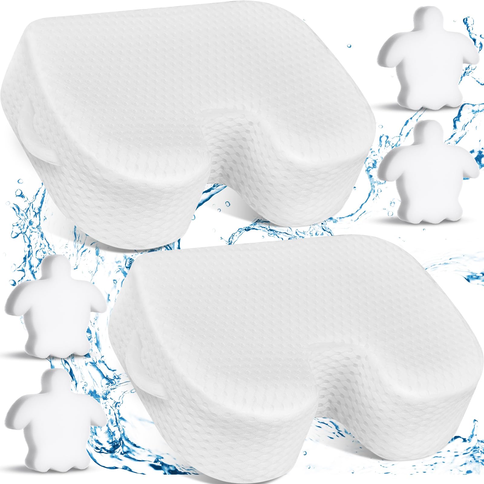 Tinideya 2 Pcs Hot Tub Booster Seat for Adults with Suction Cups and 4 Pcs Hot Tub Sponge Air Mesh Portable 15 x 12 x 5 Inch Seats Washable Inflatable Accessories for Spa Cushion(White)