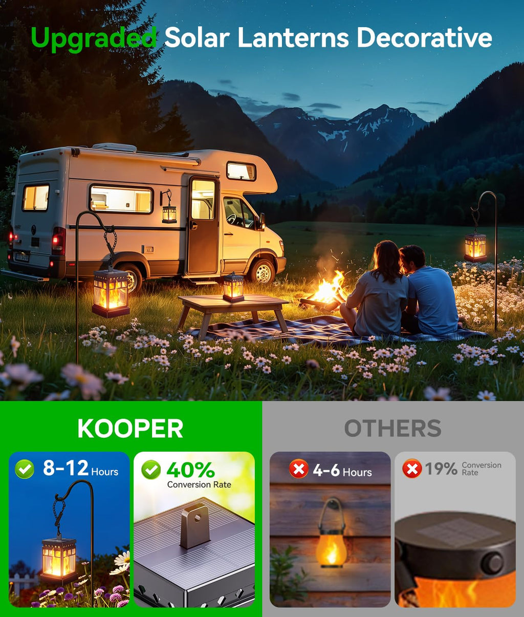 KOOPER Hanging Solar Lanterns Outdoor Waterproof, 4PCS Flickering Flame Hanging Solar Lights for Outside, Outdoor Solar Lanterns up to 12 Hours, Halloween Lanterns Decorative for Patio Yard Garden