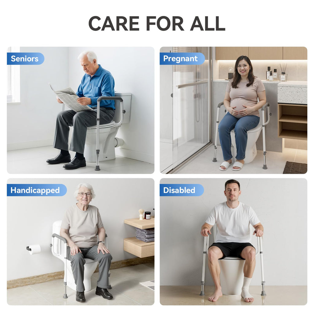 Toilet Safety Rails Medical Steel Sturdy Toilet Handle Height-Adjustable Leg Provides Support for Seniors, Disabled and Pregnant Women