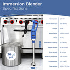 TK Commercial Immersion Blender, 500 Watt/.5 HP Variable Speed Motor, 16,000 RPM Heavy Duty with Performance Assurance - 18"