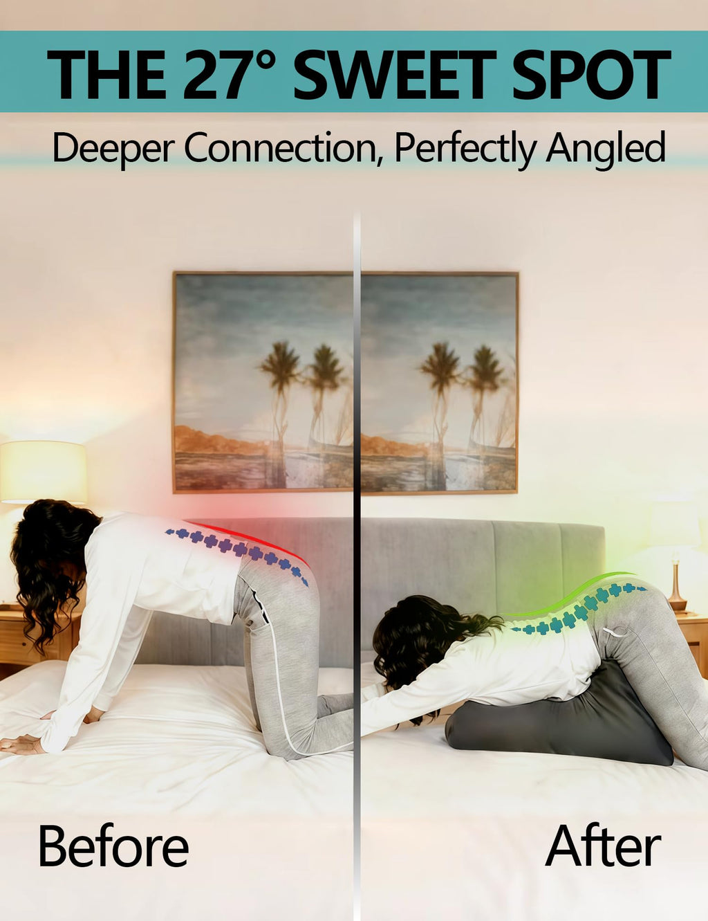 Comfort Pillow,Sweet Spot, 27° Lift Design for Perfect Couple Position, Rebound Memory Foam Cushion for Hip, Back & Neck Comfort (Black Gray)