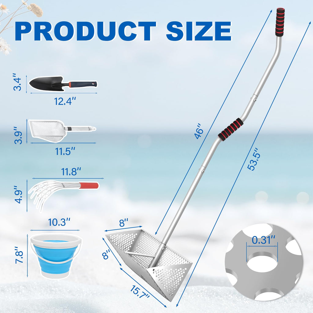 Sand flea rake, 304 Stainless Steel, with Clam Rake, Shovel, 5L Bucket