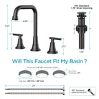FORIOUS Black Bathroom Faucet for Sink 3 Hole,Widespread Matte Black Bathroom Sink Faucets,2 Handles RV Bathroom Faucets Vanity with Pop Up Drain and Supply Hoses