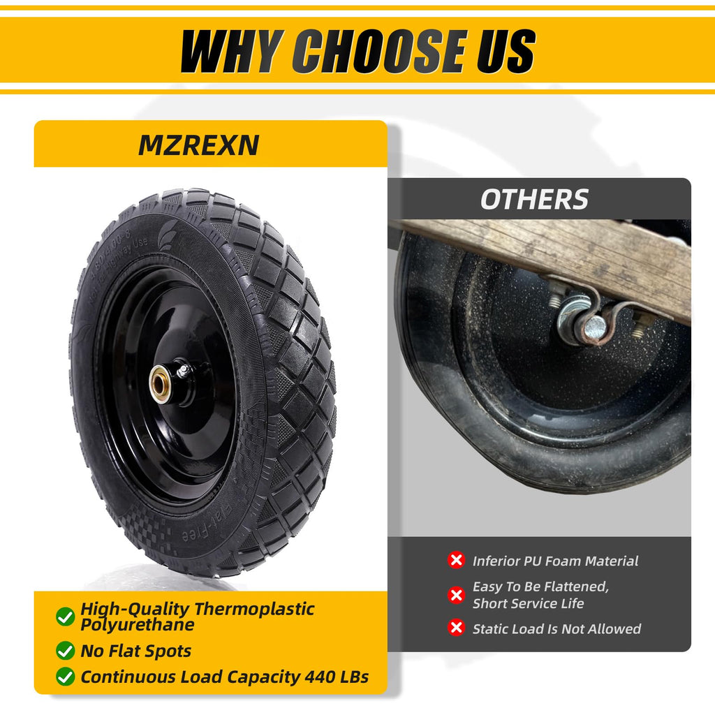 MZREXN 4.80/4.00-8" Flat Free Tire and Wheel 15" Wheelbarrow Tires