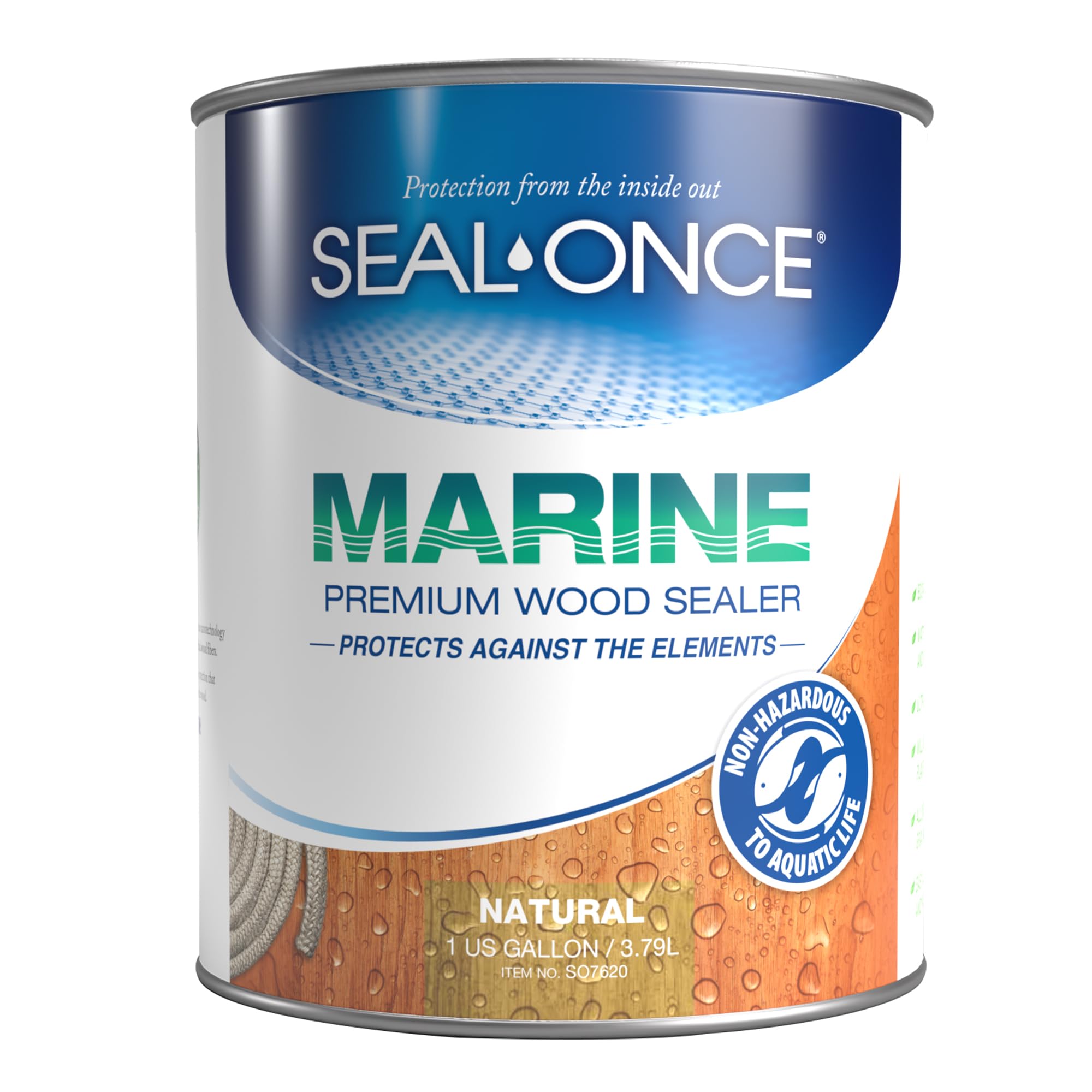 Seal-Once Marine Premium Wood Sealer - Waterproof Sealant - Wood Stain and Sealer in One - 1 Gallon Natural
