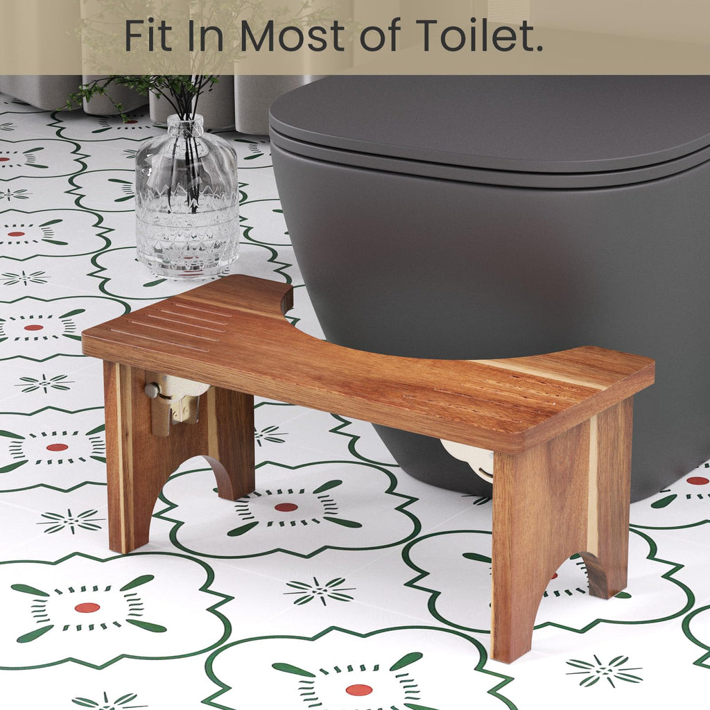 Danfoxer 7 Inches Acacia Wood Toilet Stool Squat for Adults,Foldable Poop Stool for Bathroom,Portable Potty Step Stool with Non-Slip Strip,No Assembly Required