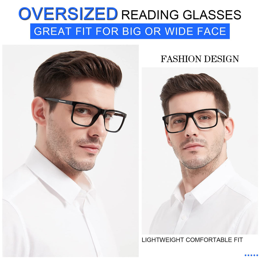 MARE AZZURO Oversized Square Reading Glasses +1.0 Men Large Readers Big Face 1.0 1.25 1.5 1.75 2.0 2.25 2.5 2.75 3.0 3.5 4.0 5.0 6.0 (Black, 1.00)