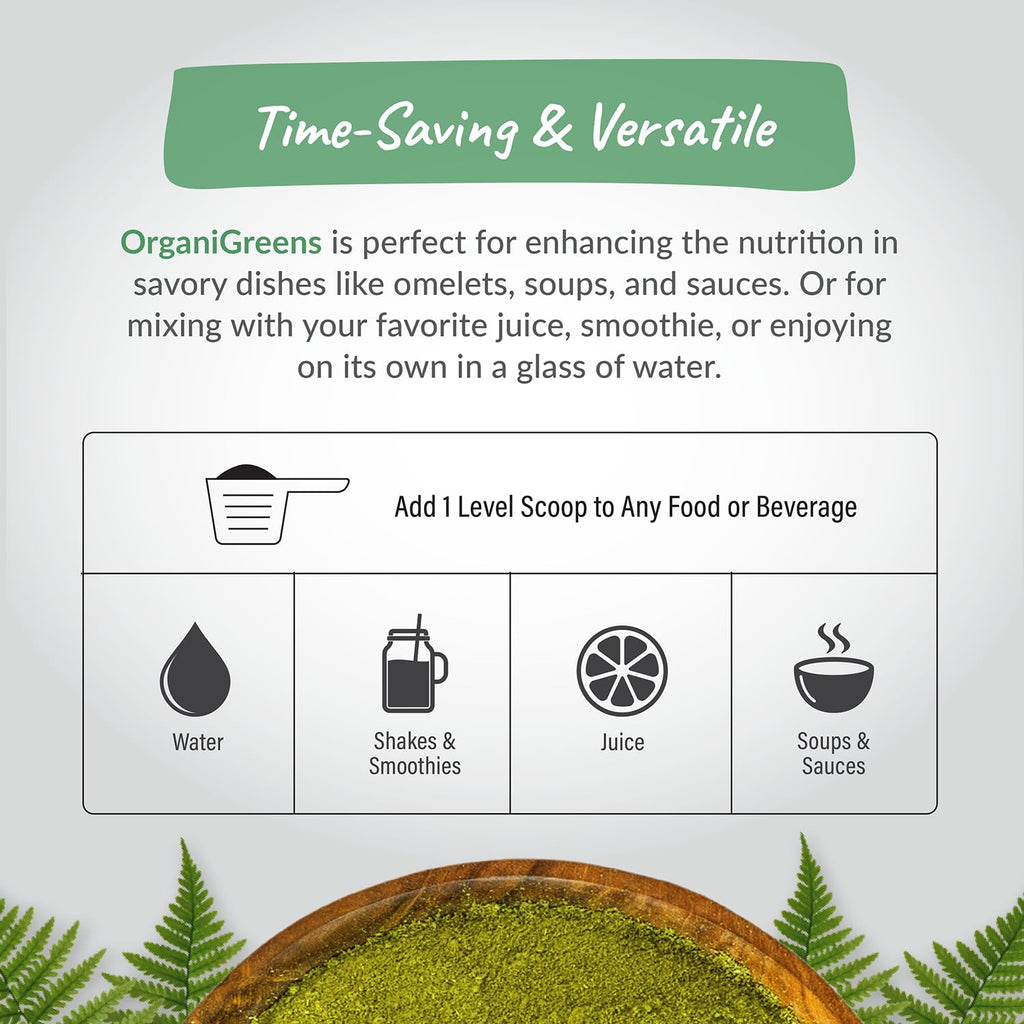 Organixx Greens Superfood Powder with Probiotic Digestive Enzymes, Gluten Free, Vegan, Daily Super Greens Powder Supplement Drink Mix for Gut Health, Immune Support & Energy, Organic, Non GMO, 10 oz