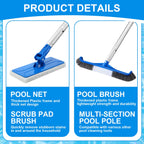 Tioncy 4 Pack Swimming Pool Cleaning Kit Including Pool Cleaning Brush Scrubbing Scouring Sponge Pad Skimmer Leaf Net and 47inch Swimming Pool Cleaning Poles for Inflatable Pool Home Spas Hot Tubs