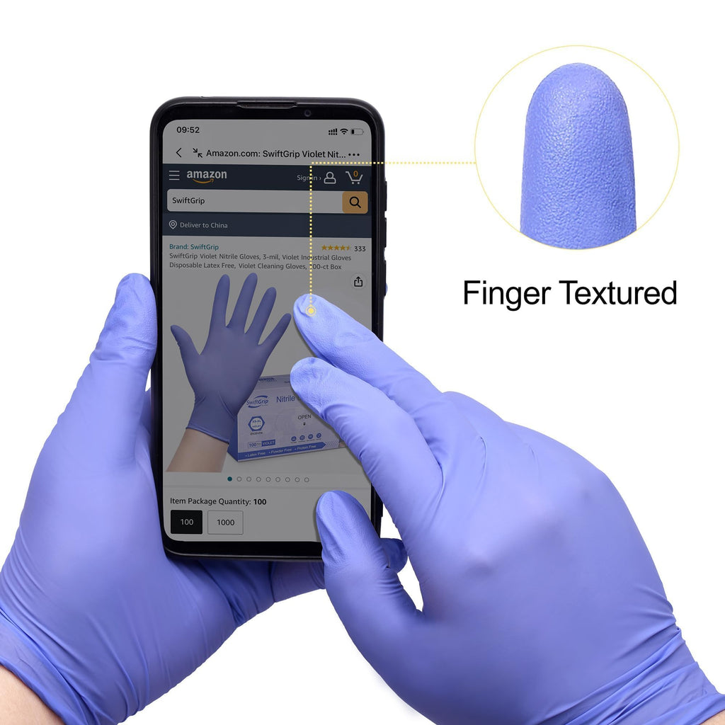 SwiftGrip Disposable Nitrile Exam Gloves, 3mil, Medium, Box of 50, Violet Nitrile Gloves Disposable Latex Free for Medical, Cleaning, Cooking & Esthetician, Food-Safe, Powder-Free, Non-Sterile, Purple