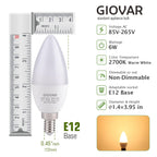 GIOVAR 12-Pack Candelabra LED Light Bulbs, 60 Watt Equivalent, Warm White 2700K, Light Bulbs for Chandelier/Wall Sconces Small Base, 120V, Type B, Non-Dimmable