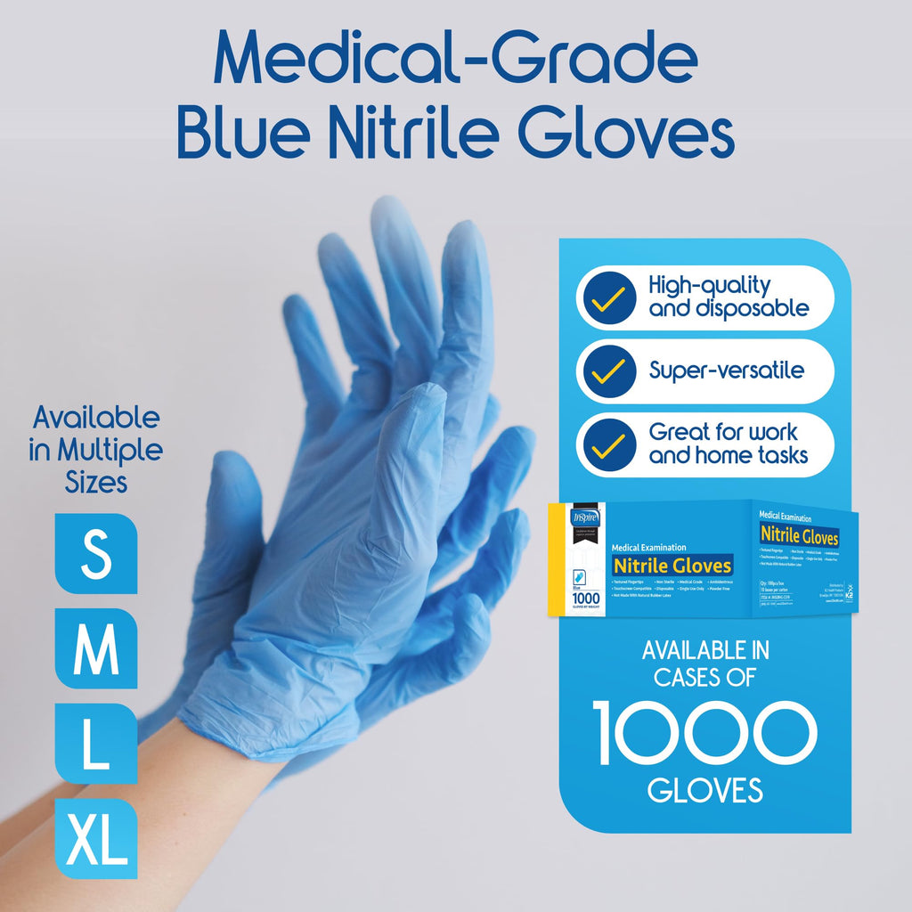 Inspire Nitrile Exam Gloves | The Original Quality Stretch Nitrile Light Blue | 4.5 Gloves Disposable Latex Free Medical EMT (Small)