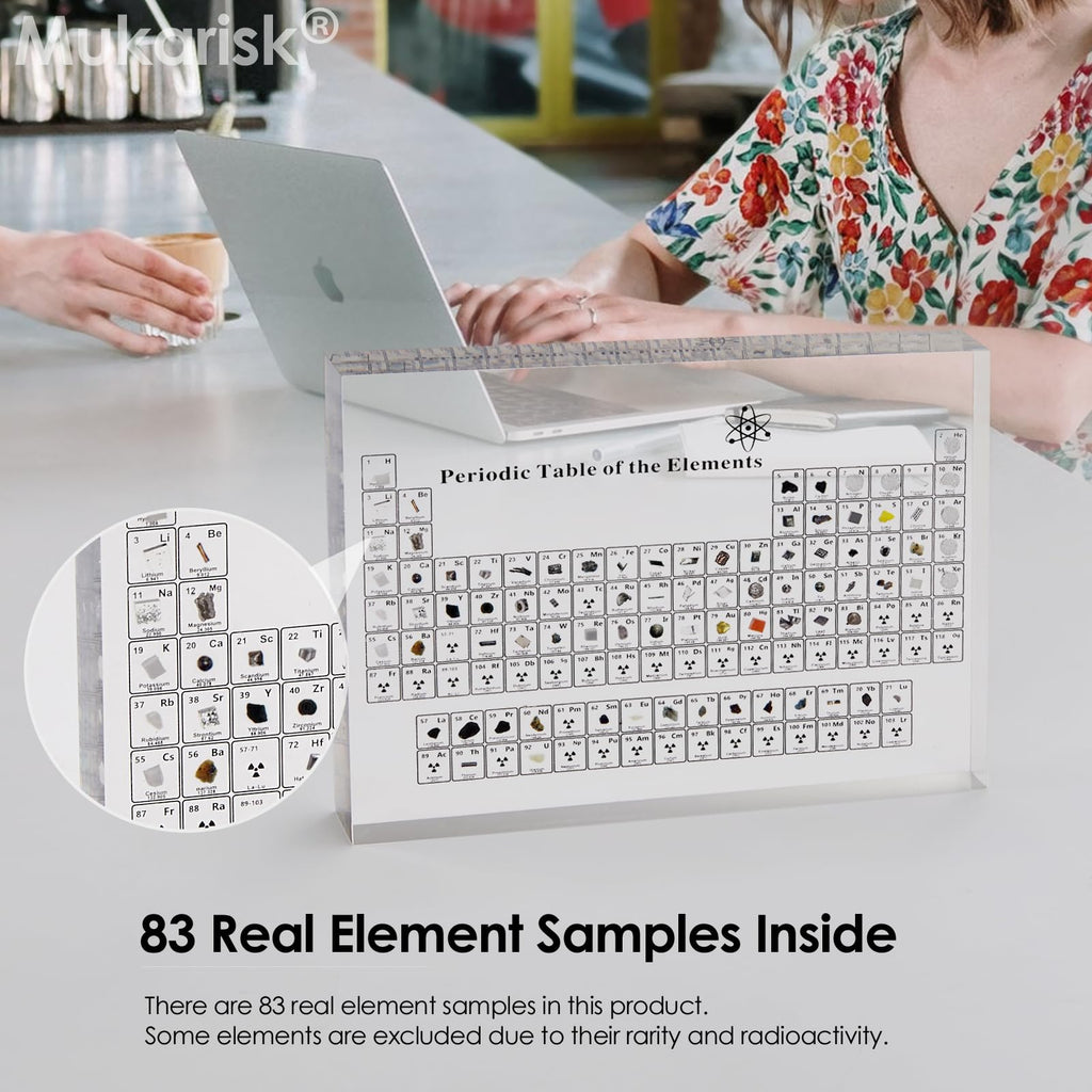 Large Periodic Table with Real Elements Inside, 8 Inch Acrylic Periodic Table Display with 83 Real Elements Samples, Craft Decor, Gift for Kid Students Teacher Science Lovers, 8*5*1 inch.