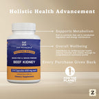 Zen Principle Grass Fed Beef Kidney Supplement, 210 Capsules, 3000 mg. DAO Enzyme for Histamine Health. Selenium and B12 for Thyroid Support.