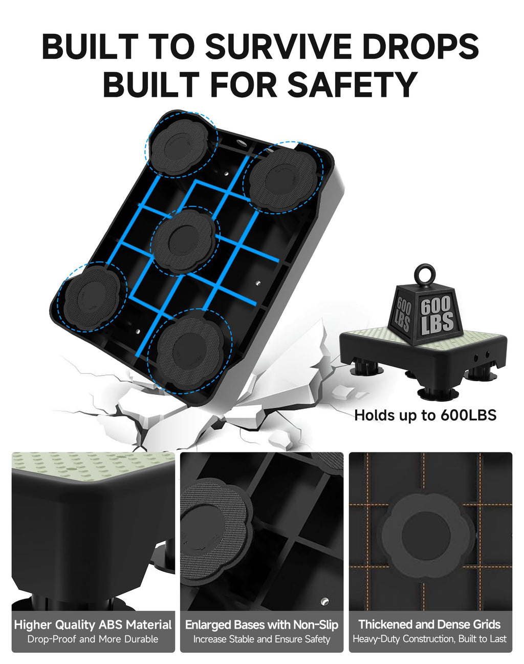 LIFTOZA Adjustable Step Stool for Adults, Noctilucent Bed Step Stools, 600 LBS Capacity Safety Step Platform, Indoor and Outdoor Steps for Seniors, Non-Slip Stepping Stool Elderly Assistance at Night