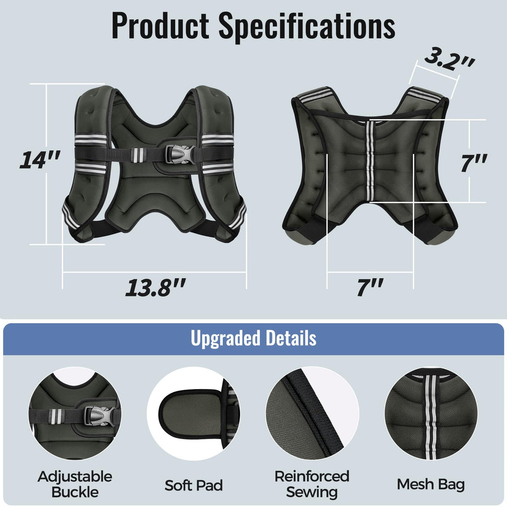 Zeerun Weighted Vest for Women & Men with Reflective Stripe and Adjustable Buckle, Comfortable & Durable Rucking Vest for Walking, Running & Strength Training, 8LBS-Gray