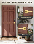 Tinewa 5 Pack Gold Keyless Square Levers Handles, Satin Brass Finish, Interior Passage Door Locksets for Hall Closet Door Knobs Lock Reversible Right & Left Handed