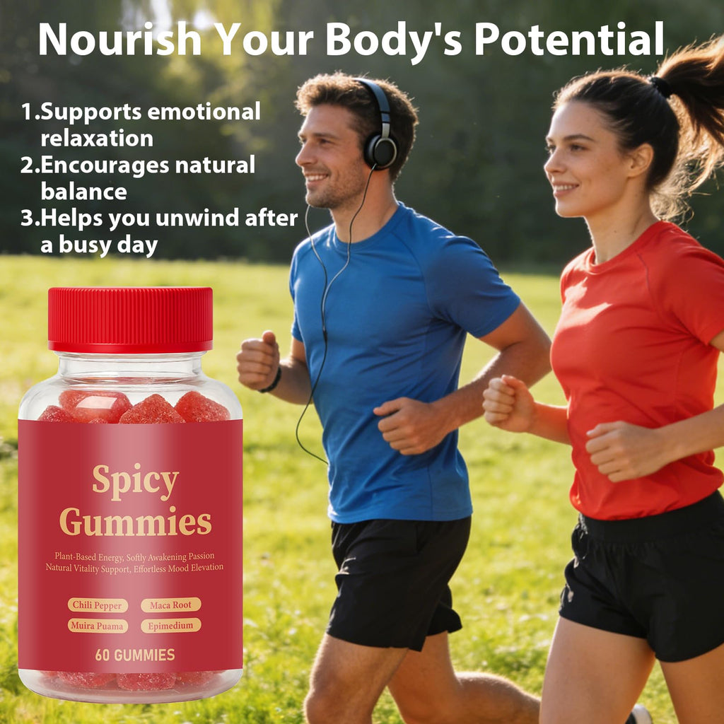 Ambelny Spicy Gummies, Intimacy Gummy with Muira Puama, Chili Pepper, Maca & Epimedium for Promote Hormone Balance, Vegan, Peach Flavor (60 Count/Bottle)