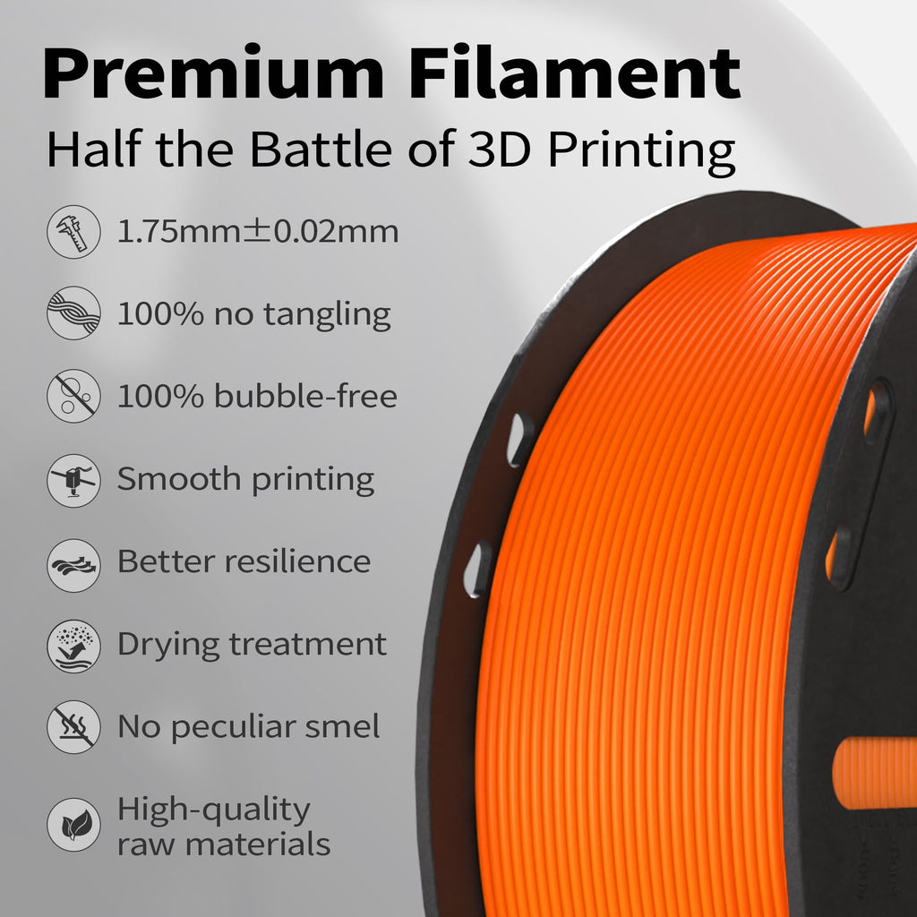 Miailuy 3D Printer Filament 1.75mm Orange PLA+ Filament Accuracy +/- 0.02mm, 1kg Spool (2.2lbs), Tangle-Free, Clog-Free,High Compatibility Easy Printing,Fit Most FDM 3D Printer