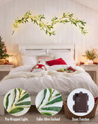 JMEXSUSS 100 LED 6 Ft Artificial Olive Lighted Garland for Fireplace Decor