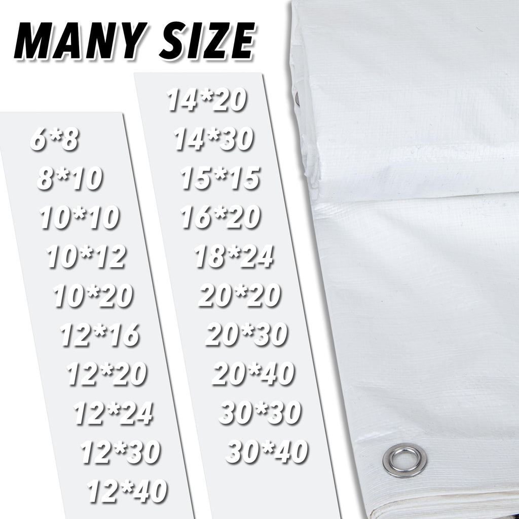 CARTMAN Finished Size 12x40 Feet 10 Mil White Heavy Duty Poly Tarp, Multipurpose Protective Cover, UV Resistant, Waterproof Poly Tarpaulin with Reinforced Edges Tarpaulin with Reinforced Edges