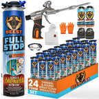BEEST FullStop Spray Foam Insulation Kit - 480 Board ft/sq.ft. Fire Rated Spray Insulation Foam for Walls & Attics with Thermal & Soundproofing - Includes 24x Cans, 2 Cleaner, Pro X Gun, Safety Gear