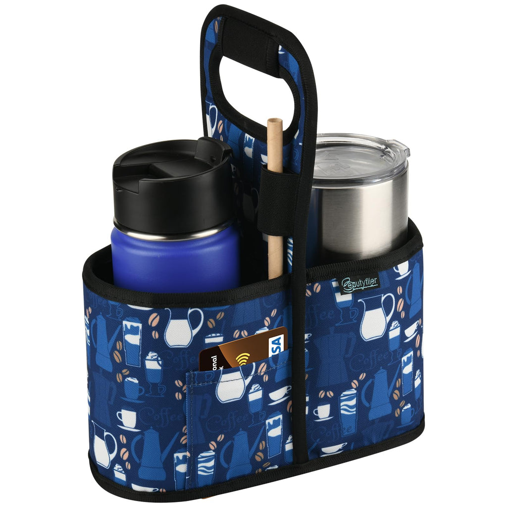 Beautyflier Drink Carrier with Handle for Delivery Reusable Insulated Coffee Cup Carrier Portable Cup Holder with Handle Organizer Tote Bag for Hot & Cold Drinks (2 Cup, Pattern2)