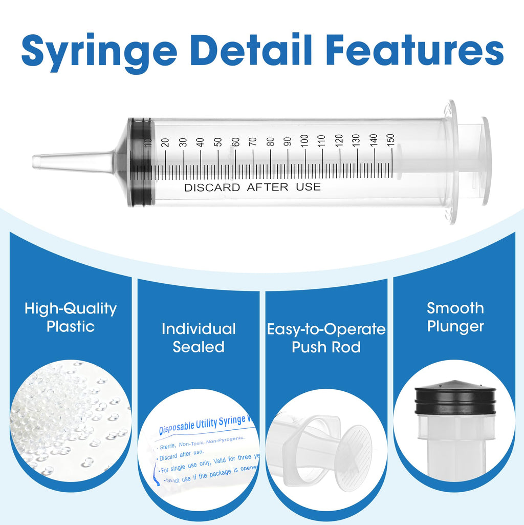 150mL Plastic Syringe for Liquid - 20 Pack Large Syringes with Adapter
