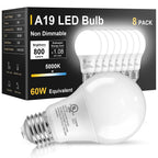 TJOY 8 Pack LED Light Bulbs 60 Watt Equivalent, Daylight White 5000K A19