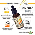 (2 Pack) Organic Vitamin D3 K2 Drops with MCT Oil Omega 3, 5000 IU - Maximum Strength Vitamin D Liquid, No Fillers, Non-GMO Liquid D3 for Faster Absorption and Immune Support (Vanilla, 1 Fl OZ x 2)
