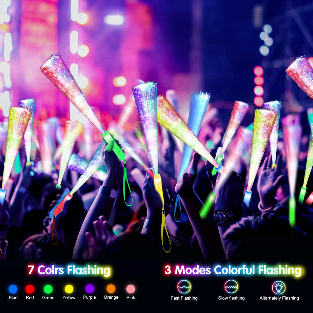 SHQDD 38 PCS Glow Sticks Bulk, Glow Fiber Optic Sticks, LED Light Wands, Glow in The Dark Party Supplies, Fiber Optic Wands for Weddings, Flashing LED Party Favors, Colorful Light Sticks