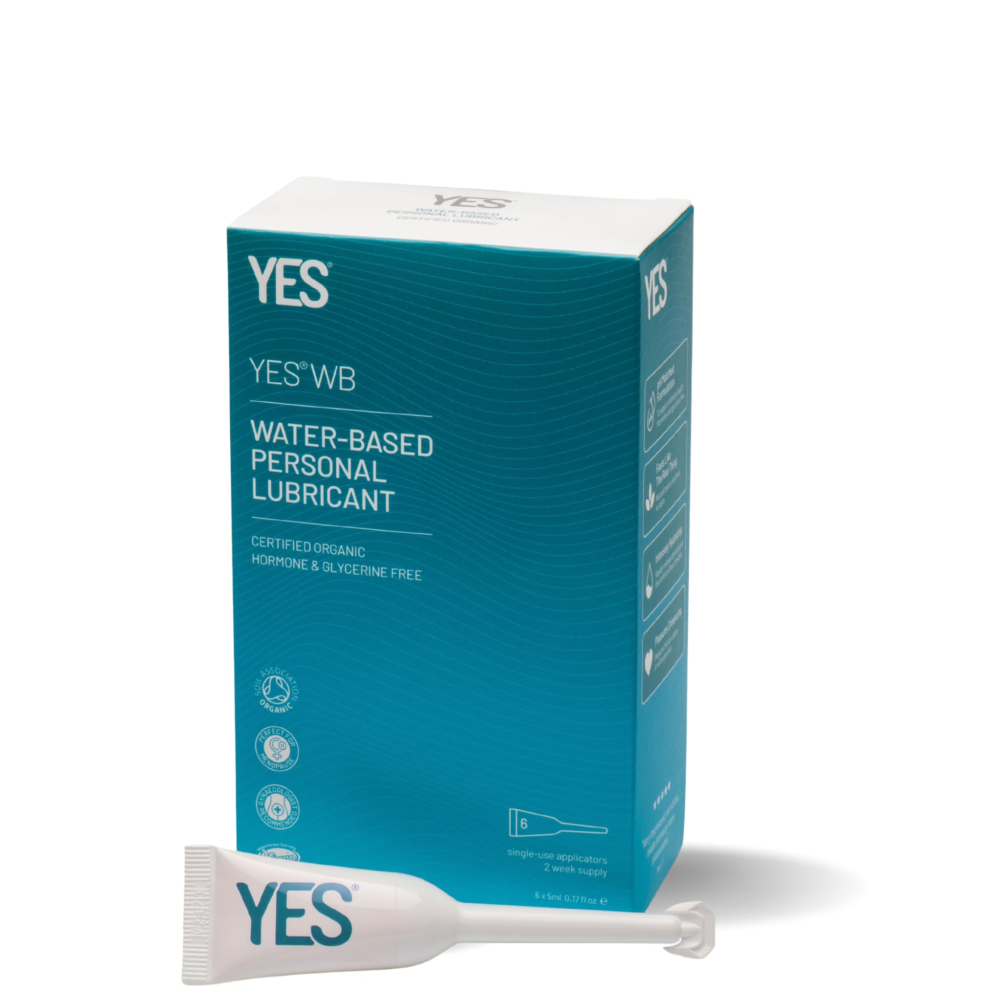 YES WB Applicators Organic Water Based Natural Personal Lubricant, 6 x 5ml