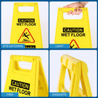 WOUSEDO 3-Pack Caution Wet Floor Sign,17.5" Height,Bright Yellow Double-Sided Folding A-Shaped Frame Design, Bilingual Caution Message