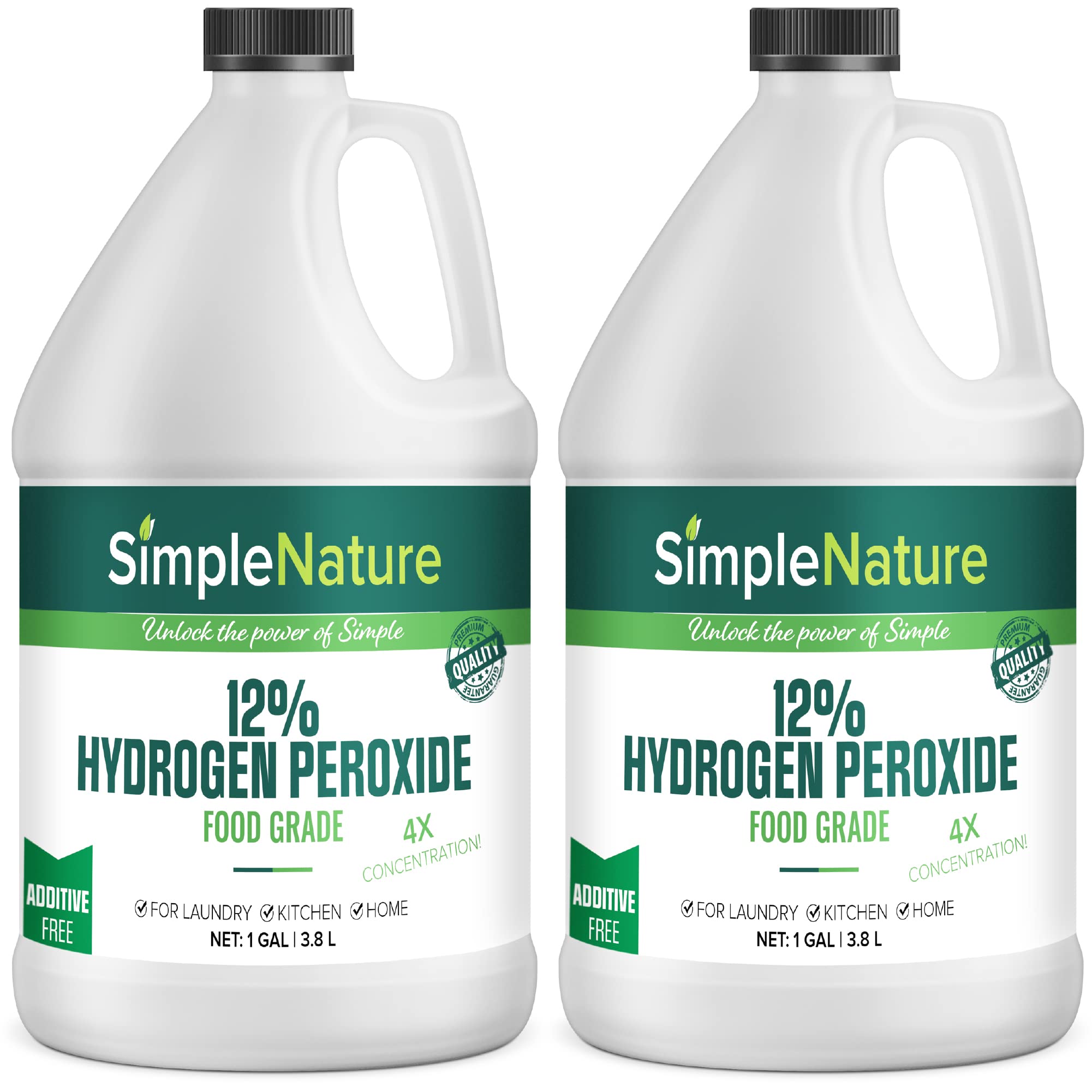 SimpleNature 12% Food Grade Hydrogen Peroxide Solution - 2 Gallons - Natural Multipurpose Cleaner - Made in USA - Ideal for Commercial, Residential, Kitchen, Bath, Laundry, and More