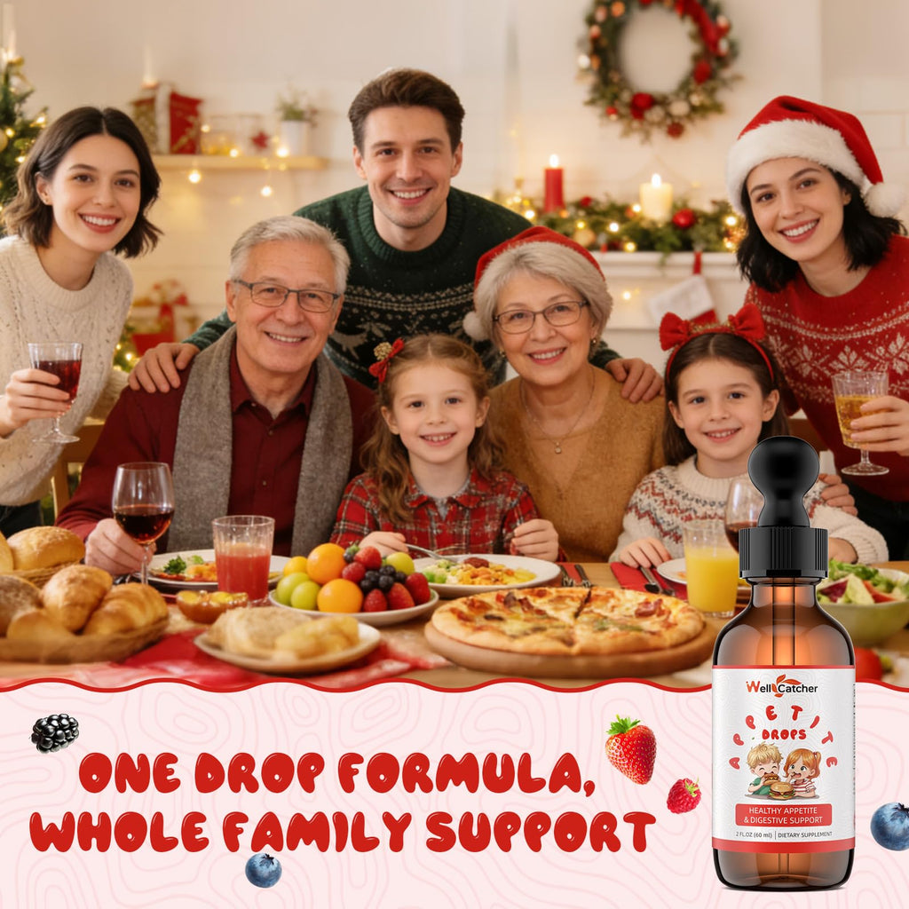 Wellcatcher Appetite Booster Drops for Kids Adults: Picky Eater Vitamins Support Gut Health Height Growth & Nutritional Balance with Bromelain Hawthorn Zinc, Sugar Free Vegan 60ML