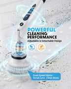 Electric Spin Scrubber, Shower Scrubber with Long Handle, 7 Brush Heads, 2-Speed Cordless Bathroom Cleaning Brush, 54in Extendable Electric Cleaning Brush for Tub, Floor, Kitchen & Barbecue Grill
