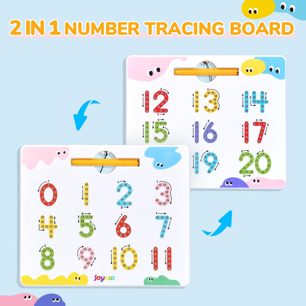 JoyCat Double-Sided Magnetic Number Tracing Board - 2-in-1 Numbers 1-20 Writing Toys for Toddlers & Kids, Preschool Math Manipulatives, Kindergarten Educational Learning Gifts for 3-5 Year Olds