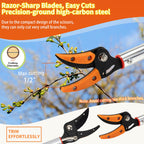 3.5 ft (1.0m) Cut & Tree Trimmer for Precision Gardening Pruning & Fruit picking, 40 in Long Reach Pruning Shears - Lightweight Aluminum Rust-Resistant Picker, Branch Bypass Loppers(1/4" Max Cut)