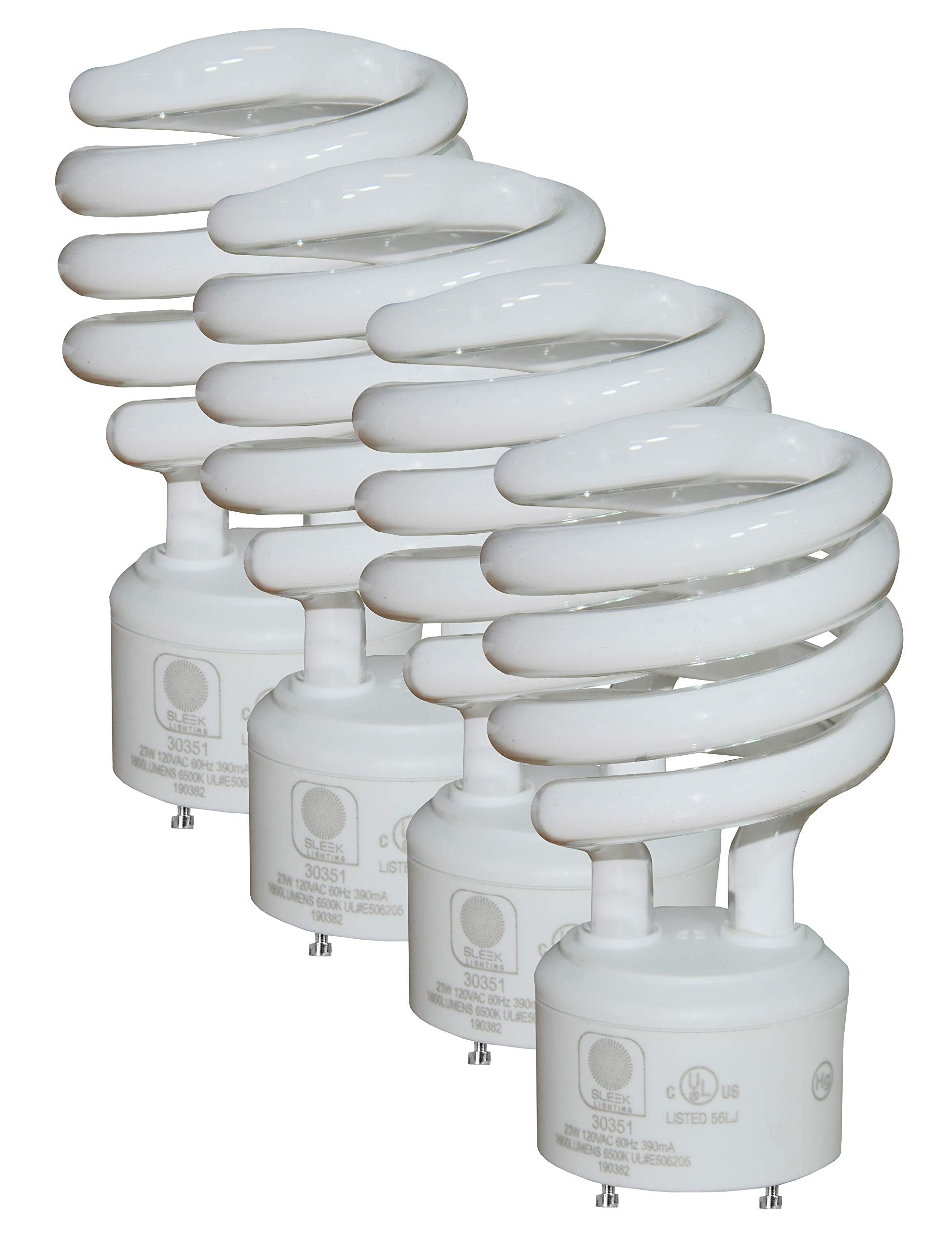SLEEKLIGHTING - GU24 Base 2 pins- 23Watt 4200k 1600lm 2 Prong Light Bulbs- -Mini Twist Lock Spiral -Self Ballasted CFL Fluorescent Bulbs- 1600lm Warm White 4 Pack (100 Watt Equ) (4200k)