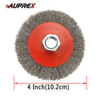 AUPREX 5 Pack 4 Inch Coarse Crimped Wire Wheel Brush for Angle Grinder with 5/8 Inch-11 Threaded Arbor - 0.014 Inch Carbon Steel Wire -Light Duty Conditioning for Metals