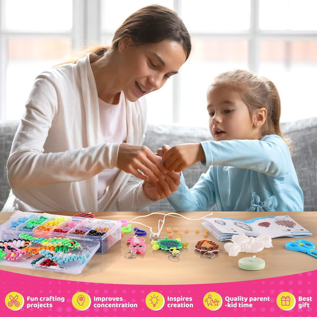 Beads for Crafts, Pony Beads Keychain Making Kit, Bead Pets for Kids Girls