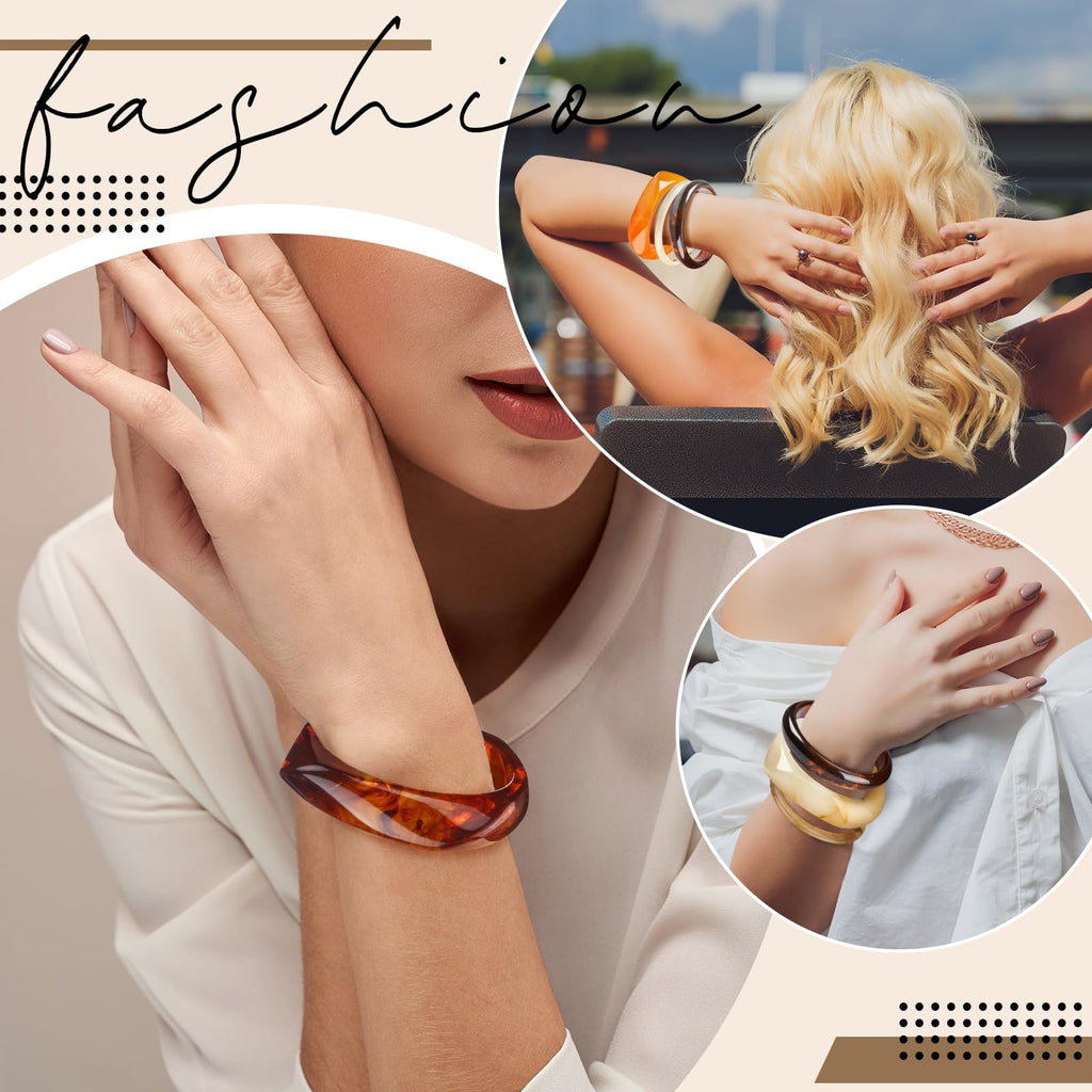 Liliaafar 8 Pcs Colorful Acrylic Resin Chunky Bangle Bracelets for Women Big Irregular Resin Bangles Trendy Stack Statement Punk Geometric Wristband Jewelry Gift Set(Square,Natural Color)