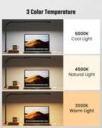 SUPERDANNY Eye-Caring LED Desk Lamp 360° Flexible Gooseneck Work Lamp with Desk Side Clamp Touch Control 3 Light Colors Smooth Dimming Task Lighting Reading Light for Home Office College Dorm, Black