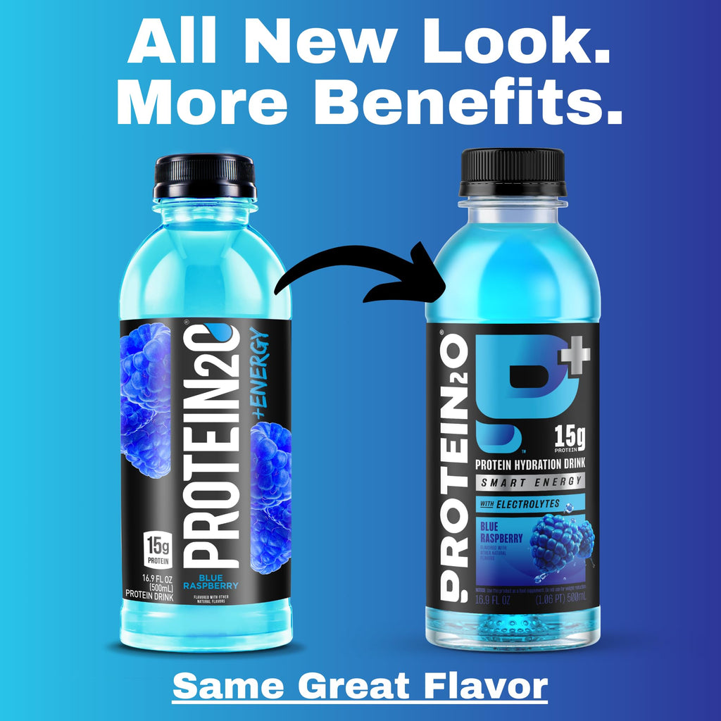 Protein2o 15g Whey Protein Isolate Hydration Drink Plus Energy & Focus, 350mg of Electrolytes, Vitamins B5 & B6, Sugar Free, Energy Variety Pack, 16.9 oz Bottle (Pack of 12)
