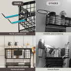 Magheo Hair Dryer Holder Wall Mounted, Adheisve Hair Styling Tool Organizer for hair Brush/Appliance Wall Mount with 5 Tier Shelf Basket Hooks Blow Dryer and Straightener Holder for Bathroom(Black)