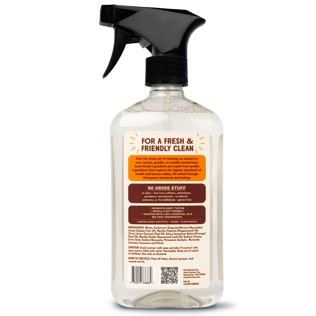 Aunt Fannie's Granite and Stone Cleaner, Plant Based Daily Countertop Spray for Marble, Soapstone, Quartz, Slate, Laminate, and other Sealed Stone, Bright Lemon Scent, Pack of 6
