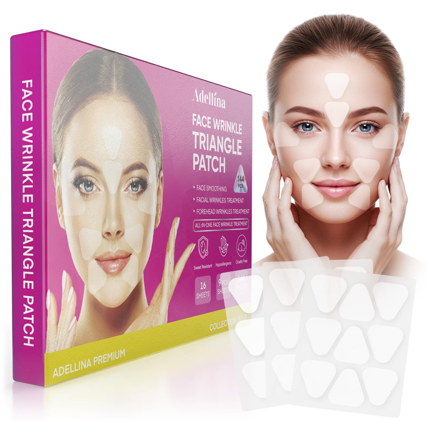 Adellina New Anti Facial Wrinkle Patches: Anti Wrinkle Patches Overnight - Smile Line Pathces - Facial Wrinkle Patche for Forehead, Smile Line, Under Eyes (1 Count (Pack of 144))